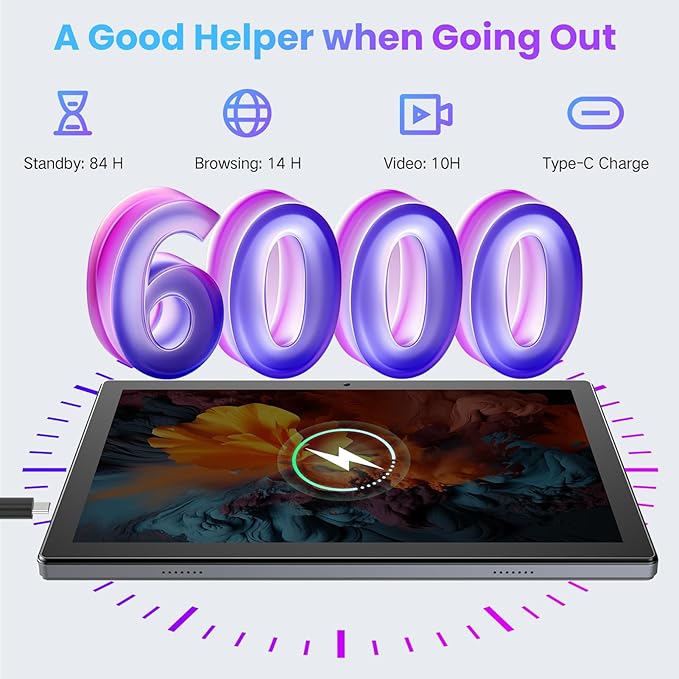 Android Tablet 10.1 Inch, 2025 Android 14 Tablets with Octa-Core, 12GB RAM + 64GB ROM (2TB Expand), Wi-Fi 6 BT 5.0 Tablet PC Long-Life Battery, Large HD Touchscreen Tablets for Adult