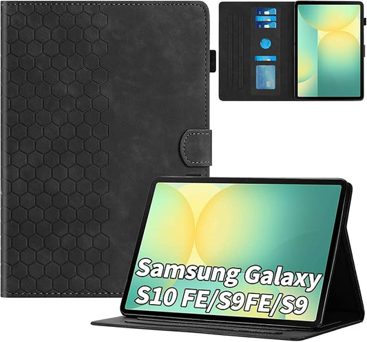 Case for Samsung Galaxy Tab S10 Lite/S10 Fe/S9 Fe 10.9" /S9 11" Tab Cases Multi-Angle Viewing Smart Stand with Pocket Auto Wake/Sleep PU Leather Tablet Flip Folio Cover Black