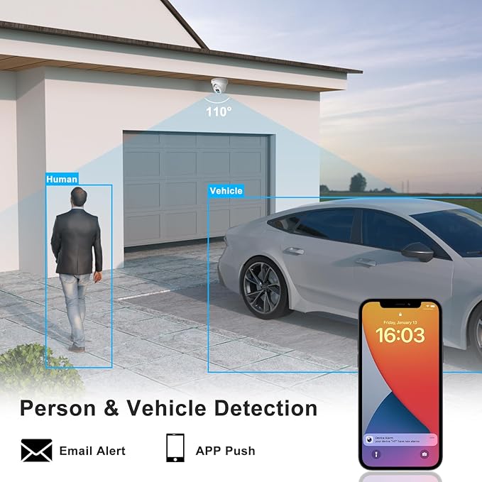Anpviz 4K IP PoE Camera, PoE Turret Security Camera Outdoor with Built-in Mic & Speaker, Human Vehicle Detection, 100FT Smart Color Night Vision, 8MP(3840x2160), Up to 256GB SD Card, NDAA Compliant