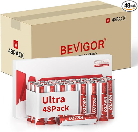 BEVIGOR AA Lithium Batteries 48Pack Ultra, 3500mAh 1.5V Double A Lithium Battery, Longer Lasting AA Batterie for Blink Smart Lock Deadbolt, Aralm System etc High-Tech Devices, Non-Rechargeable