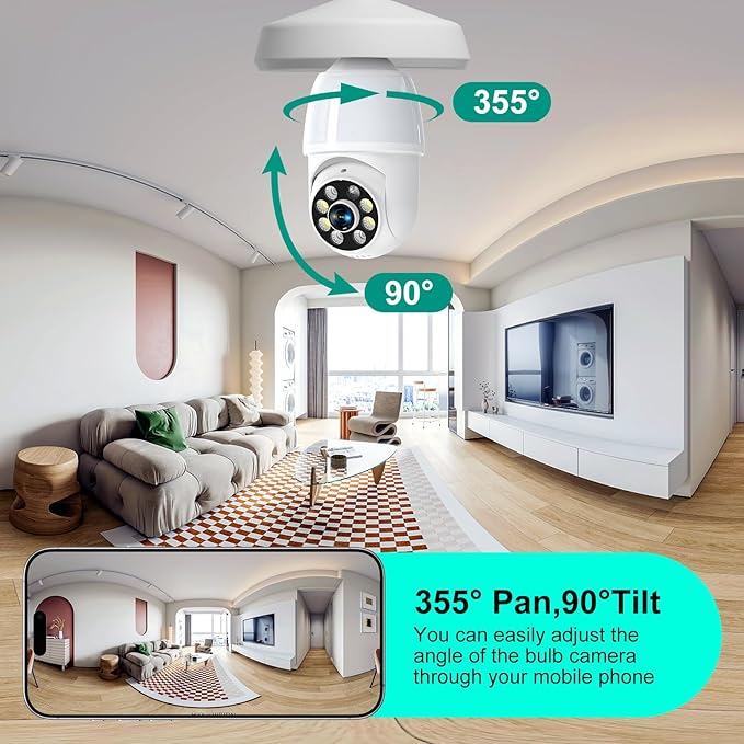 52HZ 2K Light Bulb Security Camera, 5G&2.4GHZ WiFi Lightbulb Security Cameras Wireless Outdoor Indoor, Two-Way Talk, Human Detection, Color Night Vision, Light Socket Security Camera Work with Alexa