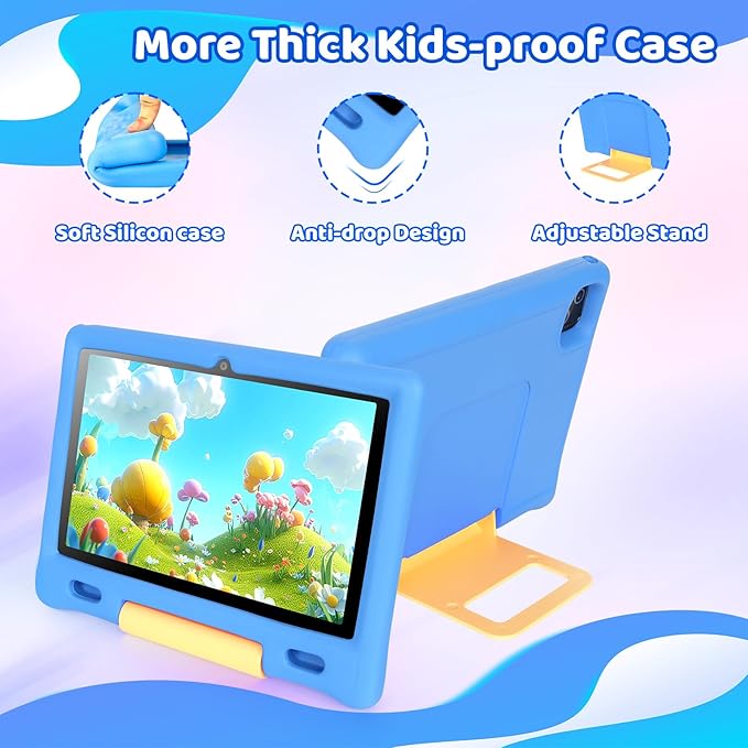 Gleeso Kids Tablet, Android 15 Tablet for Kids 10 inch Octa-Core with Case, 128GB 1TB TF Card Expandable for Toddler Children, Parental Control, Dual Camera, WiFi,Gift（Blue）