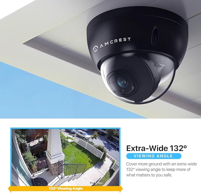Amcrest 5MP POE Camera, Outdoor Vandal Dome Security POE IP Camera, 5-Megapixel, 98ft NightVision, 2.8mm Lens, IP67, IK10 Resistance, MicroSD 256GB (Sold Separately), Cloud, NVR (IP5M-D1188EB-AI-V3)