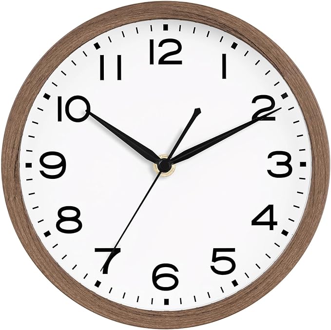AKCISOT Wall Clock, Modern Small Wall Clocks Battery Operated 10 Inch, Silent Non-Ticking Analog Classic for Office, Home, Bathroom, Kitchen, Bedroom, School(Walnut Grain)