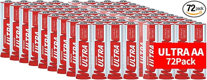 BEVIGOR AA Lithium Batteries 72Pack Ultra, 3500mAh 1.5V Double A Lithium Battery, Longer Lasting AA Battery for Blink Smart Lock Deadbolt, Aralm System etc High-Tech Devices, Non-Rechargeable