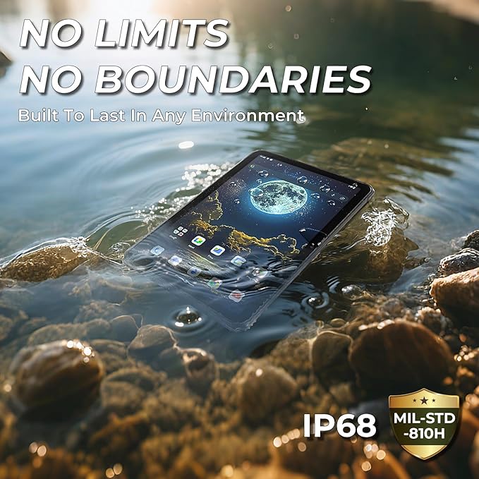 MUNBYN Rugged Tablet Android 14 ILT03, 8.68" GPS Tablet for UTV, 33W Fast Charging, IP68 Waterproof, 8000mAh Lasts 11 Hours, 32MP+48MP Dual Camera, 8GB+128GB, 4G LTE for Offroad, Drone, 2Y Protection