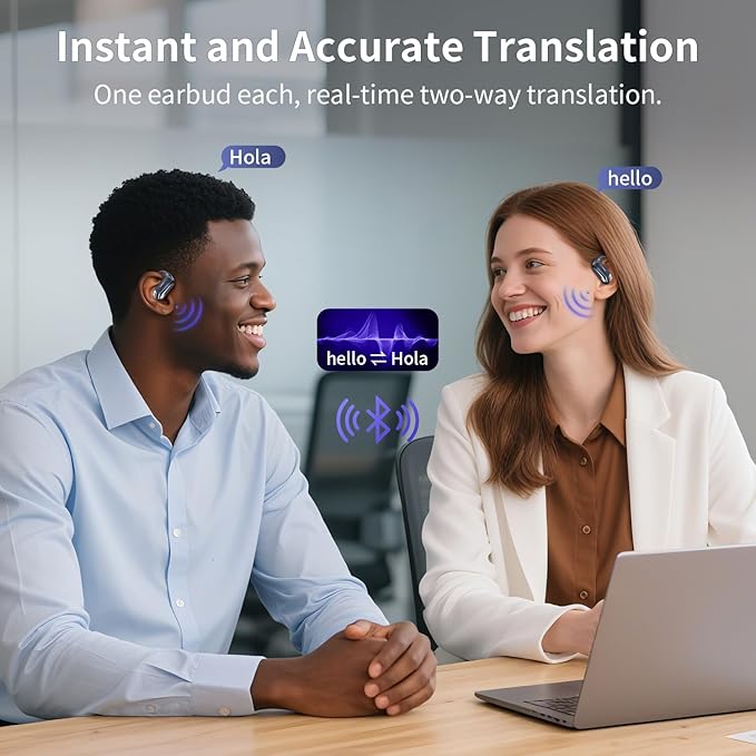 AI Translation Earbuds Real Time, 145 Language Translator Earbuds, Open-Ear Bluetooth 5.4, No Subscription, 60H, USB-C Fast Charge, Translation Headphones for Business Travel Learning (Midnight Blue)