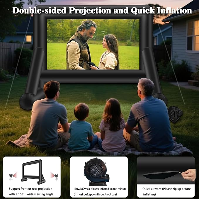 16 Feet Inflatable Projector Screen Outdoor Inflatable Movie Screen with Blower Carry Bag - Front and Rear Projection Blow Up Screen for Backyard Movie Night Pool Party