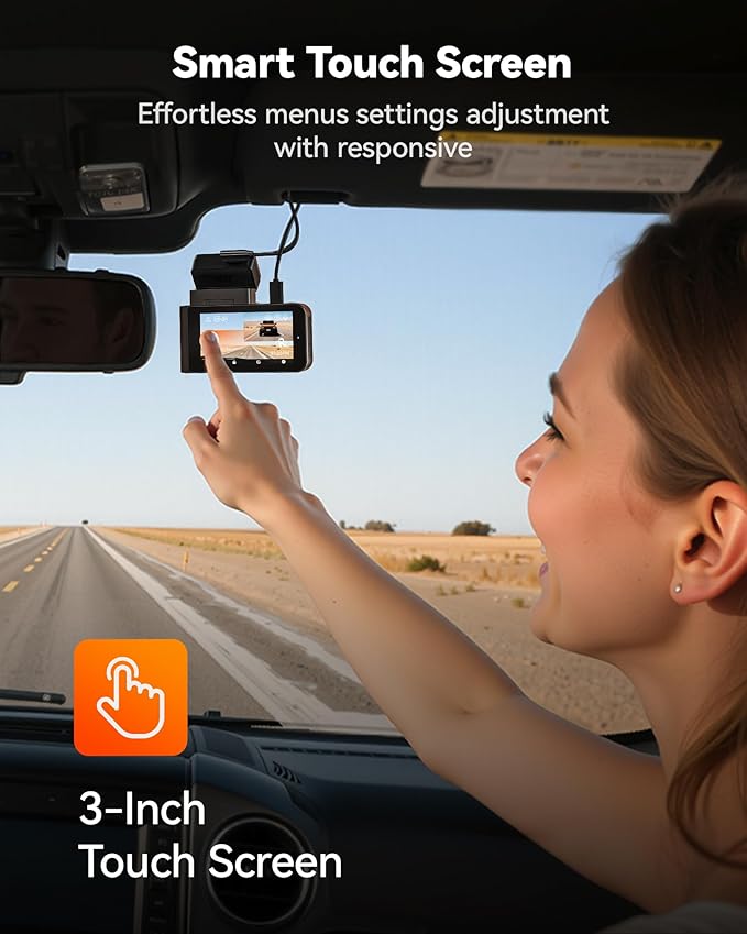 WOLFBOX X3 2.5K 1440P 60FPS Dash Camera, STARVIS 2 IMX675 with ADAS, 1440P+1080P Dual Dashcam Front and Rear Camera 5MP with Built-in 5.8GHz WiFi & GPS, 64GB Card, Touch Screen, G-Sensor, Loop Record