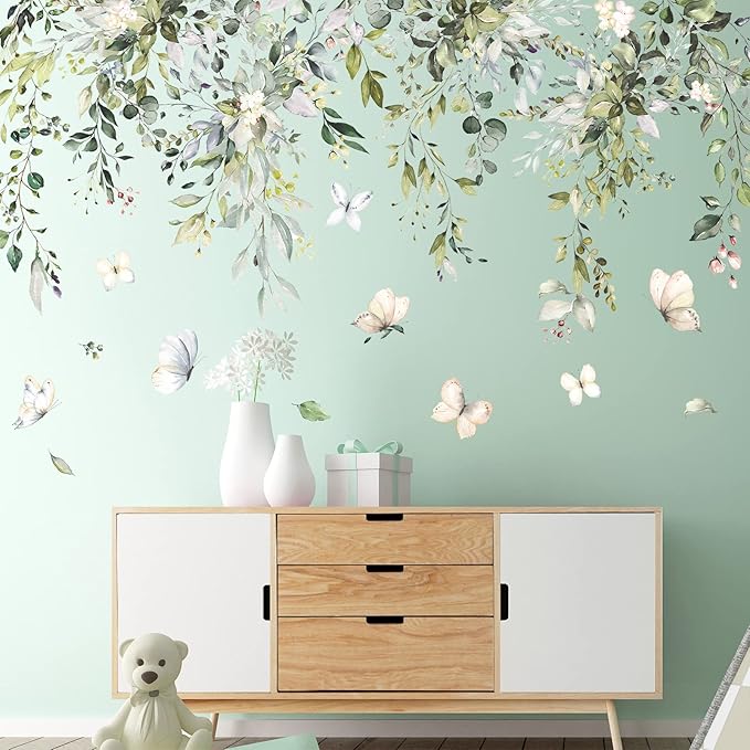Amaonm Creative Removable Rainforest Plants Wall Decals Hanging Green Leaves and Vines Wall Stickers 3D Home Wall Corner Background Decoration Decor for Kids Girls Bedroom Nursery Offices Living Room