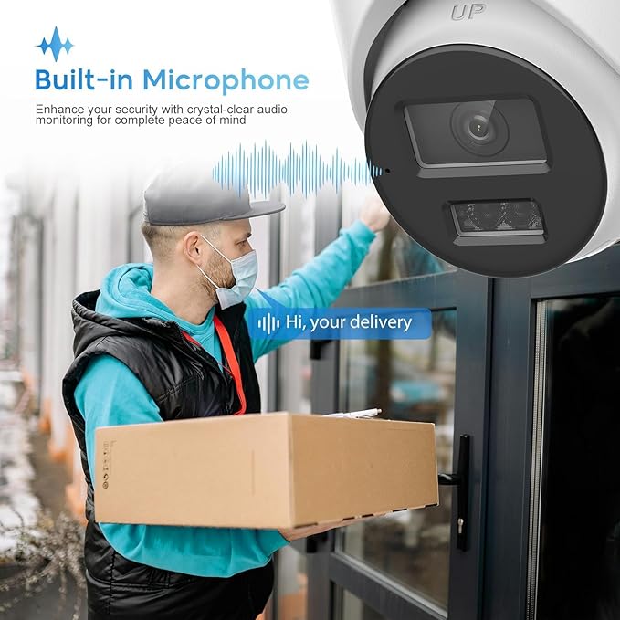 4K IP Camera Turret 8MP PoE Camera Outdoor, Security Camera with Human Vehicle Detection,98ft Color Night Vision,2.8mm 115° Wide Angle Lens,Built-in Mic,512GB Card Slot