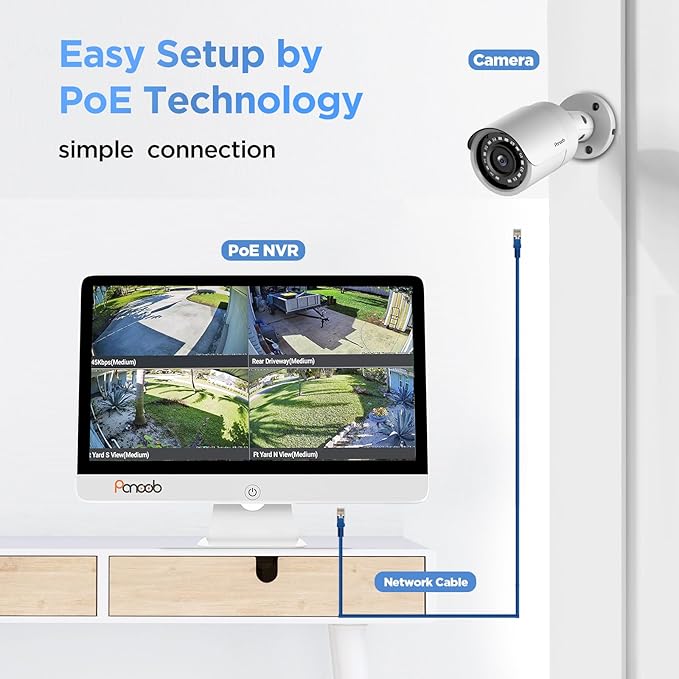 Wired Security Camera System with Monitor Screen for Home, 8CH 8MP NVR with 2TB HDD, 4X Bullet Wired 5MP PoE IP Camera IP67 with Mic, Smart Human Detection, IR Night Vision, PB37FM04-5M