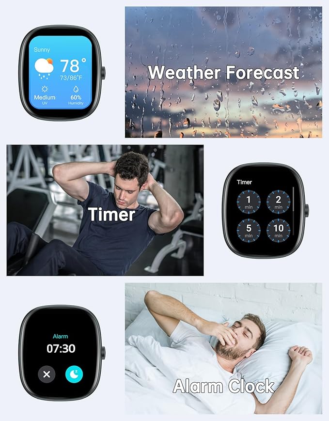 HUAKUA Smart Watches for Women Men (Answer/Make Calls), 1,85" HD Smart Watch for iPhone/Android Phones, Fitness Tracker with 100+ Sport Heart Rate/Sleep Monitor Pedometer Waterproof (Black)