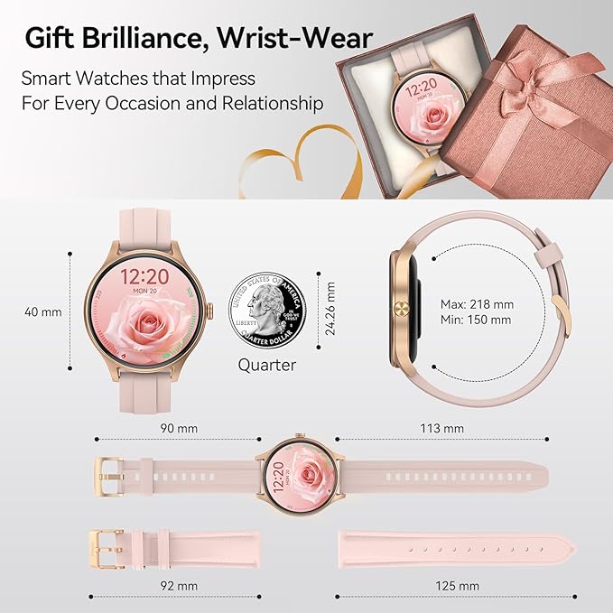 Smart Watches for Women (2 Bands), 1.27" Round Fitness Watch for Android iPhone with Bluetooth Calls (Make/Answer), AI Voice Command, Heart Rate/SpO2/Sleep Monitor, 12 Days Battery, IP68 Waterproof