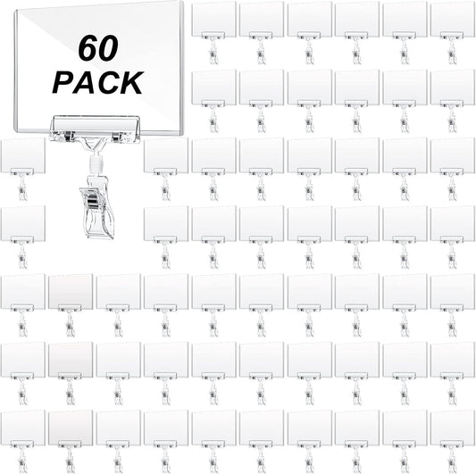 60 Pieces Rotating Clip on Sign Holder Plastic Merchandise Retail Display Sign Clip Holder with Clamp Pop Swivel Rack Card Sign Business Store Price Tags Sign Holder