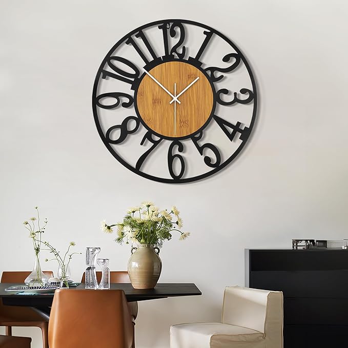 LEIKE Large Wall Clocks,Silent,Non Ticking,Battery Operated Rustic Round Modern Big Wood Wall Clock for Living Room, Bedroom,Kitchen,Farmhouse,Office,Home Decor