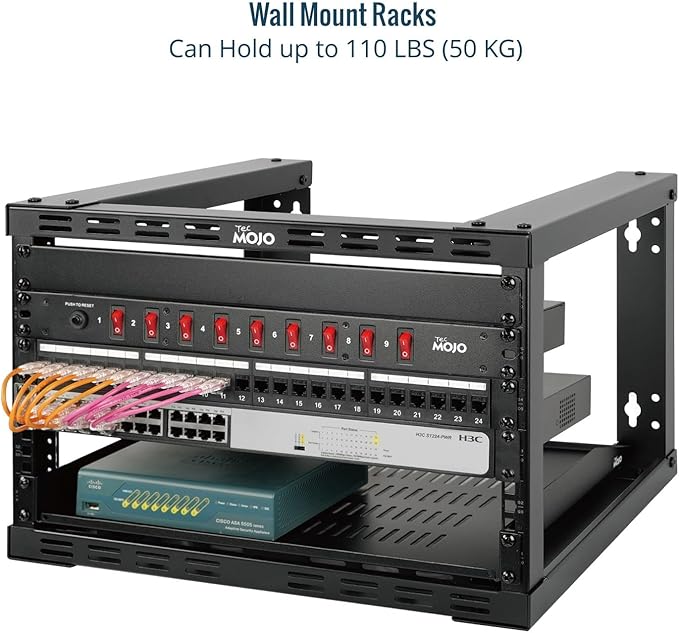 Tecmojo 6U Fixed Wall Mount Network Rack 15.8inch Depth Open Frame for Server Data/AV/IT/Communication/Computer Equipment/Patch Panel Heavy Duty