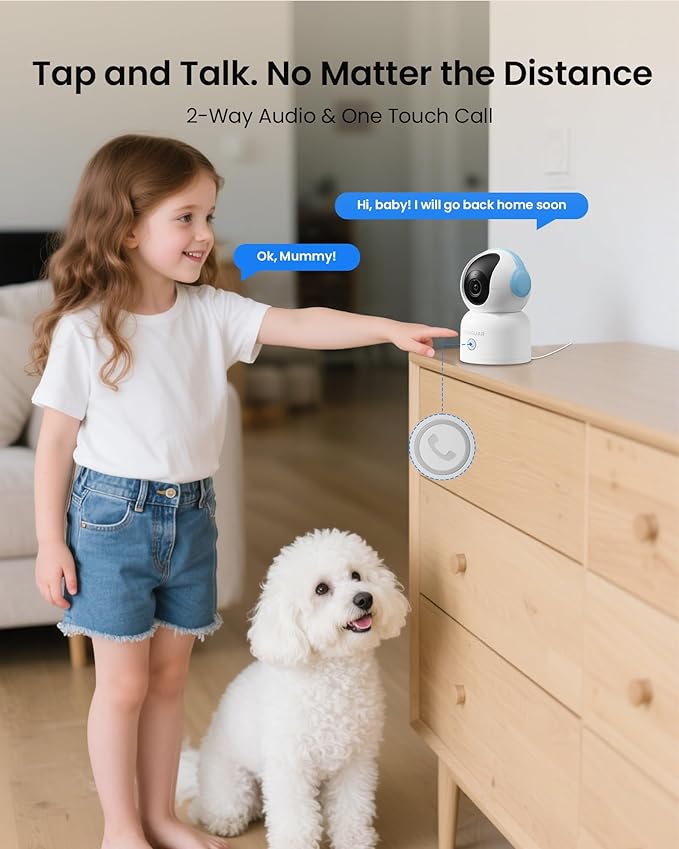 4K 8MP Indoor Security Camera, WiFi Camera with 64GB Memory Card, 360° Pan/Tilt IP Surveillance Camera, Auto Tracking, AI Human/Baby Cry/Pet Detection, Night Vision, 2-Way Audio