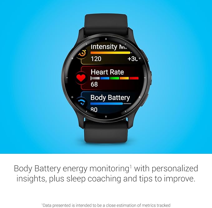 Garmin Venu 3 Running GPS Smartwatch with AMOLED Display, Advanced Health, Fitness Features, Up to 14 Day Battery Life with Signature Power Bundle | Slate with Black Silicone Band