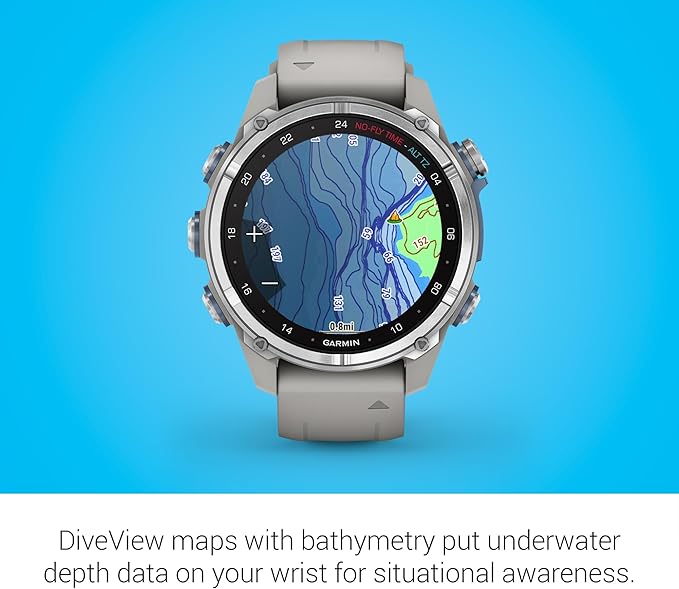 Garmin Descent Mk3 Dive Computer and Multisport Smartwatch with AMOLED Display with Advanced Dive Modes and GPS Navigation (43mm, Stainless Steel with Fog Gray Silicone Band)