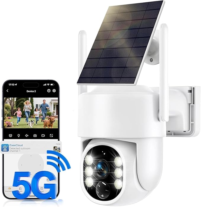 Solar Security Cameras Wireless Outdoor, 5G/2.4GHz WiFi Outdoor Security Camera for Home Security, Solar Powered Security Camera, Human Detection, Color Night Vision 1-Pack
