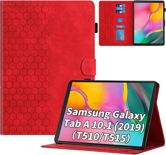 Case for Samsung Galaxy Tab A 10.1 2019 Model SM-T510/T515, Multi-Angle Viewing Smart Stand with Pocket PU Leather Tablet Cases Flip Folio Cover Red