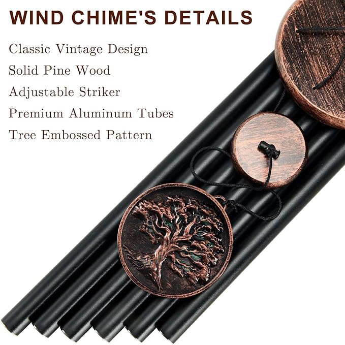 Memorial Wind Chimes for Loss of Loved One, Tree of Life Vintage Wind Chime for Outside, Sympathy/Memorial/Retirement/Festivals/Birthday Gift for Father/Mother/Lover (DIY 34" Tree of Life)