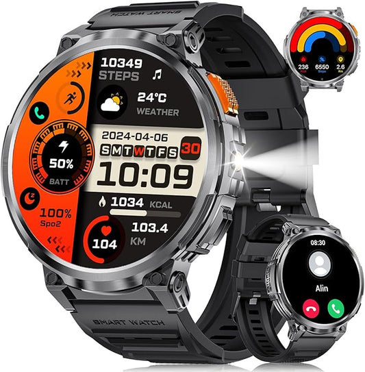 LIGE Smart Watch with Make/Answer Call,1.85" HD Screen Smart Watches with 730mAh Battery/Flashlight//120 Sports Mode Fitness Tracker/Sleep Monitoring/Heart Rate Monitoring, iOS Android Military Watch
