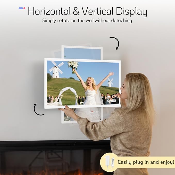 NexFoto 27 Inch Touchscreen Digital Picture Frame, FHD WiFi Photo Frame Electronic 64GB, Add Photos from Google Photos, Upload Videos via APP/USB, Gifts for Christmas/Mom/Grandparents, White