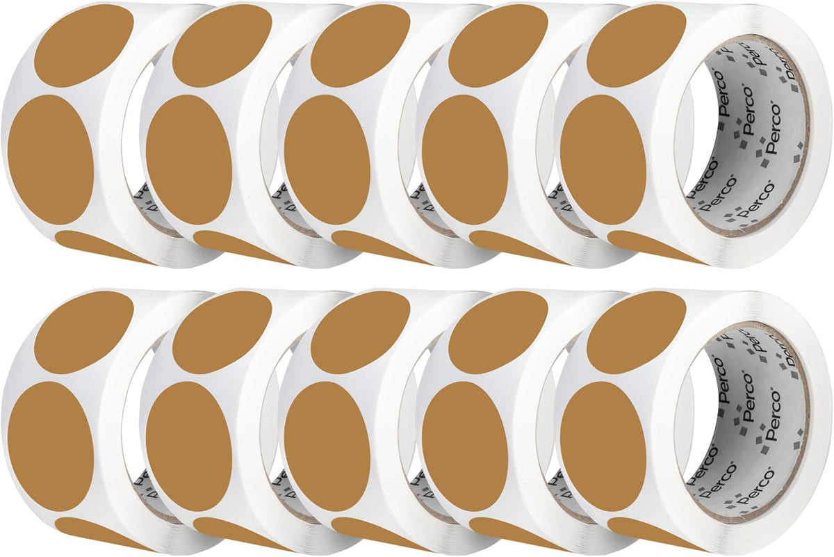 Perco Kraft Brown 2-Inch Perforated Circle Dot Sticker Labels — 10 Rolls, 5,000 Round Stickers — Natural, Cardboard-Like Surface with Permanent Adhesive for Organizing, Crafting & More—Made in USA
