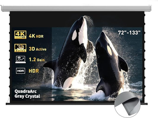 QuadraArc Motorized Projector Screen, Gray Crystal 4K Electric Drop Down Screen, Wall & Ceiling Mount, Compatible with ST/LT Projectors up to 1600 ANSI Lumens 133"