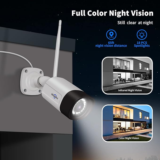 Hiseeu 2.5K 5MP WiFi Security Camera System Outdoor,Expandable 16CH 8MP NVR, 1TB HDD,Spotlight,2 Way Audio, IP66 Waterproof, Motion Alert, DC Power Plug-in, 24/7 Recording