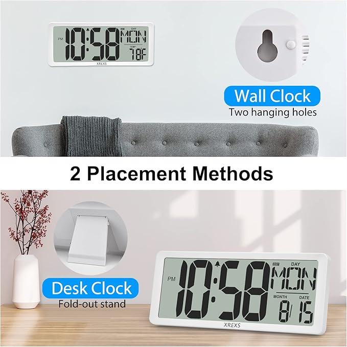 XREXS Digital Wall Clock with Backlight (Not Constantly Illuminated), 14.17 Inch Large Wall Clock with Remote Control, Count Down Timer, Battery Operated Digital Clock with Temperature, Date&Week
