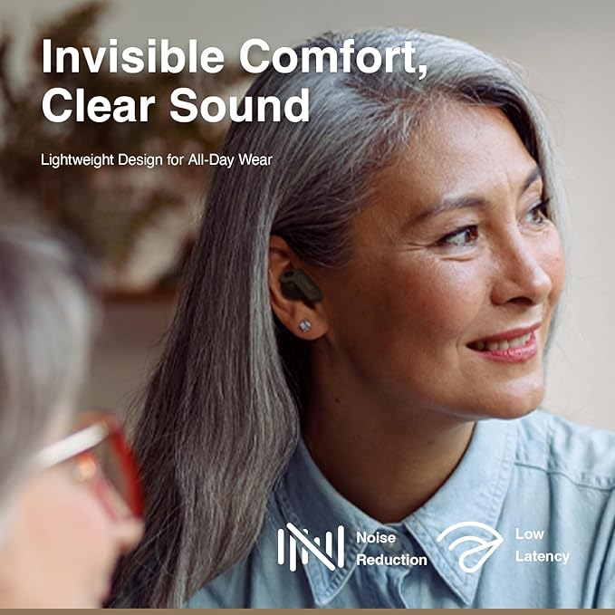 F1-S OTC Hearing Aids for Seniors, Rechargeable Battery, Bluetooth App Control & AI Noise Reduction, Invisible Design, Includes 3 Cleaning Brushes