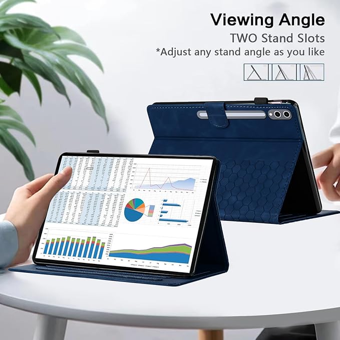 Case for Samsung Galaxy Tab S10 Plus 2024/ S9 FE Plus 5G 12.4 Inch 2023, Multi-Angle Viewing Smart Stand with Pocket Auto Wake/Sleep PU Leather Tablet Cases Flip Folio Cover Blue