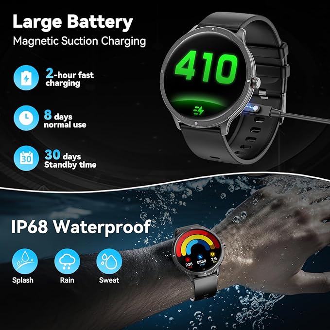 Smart Watch, 1.75" AMOLED Smartwatch for Men Women(Answer/Make Call), Fitness Activity Tracker Heart Rate/Sleep Monitor/Pedometer, IP68 Waterproof, 100+ Sport Modes Smart Watches for Android iPhone