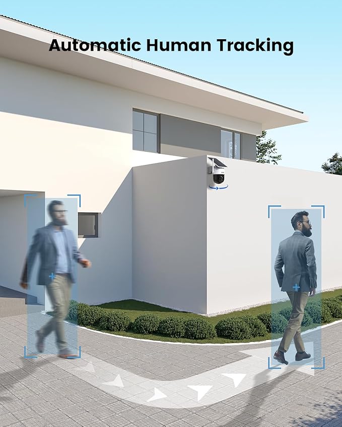 AOSU Solar Camera Security Outdoor - 100% Wire-Free Security Cameras Wireless Outdoor for Home Surveillance with Fixed Solar Panel, 360° Panoramic View, Human Auto Tracking, 2K Color Night Vision