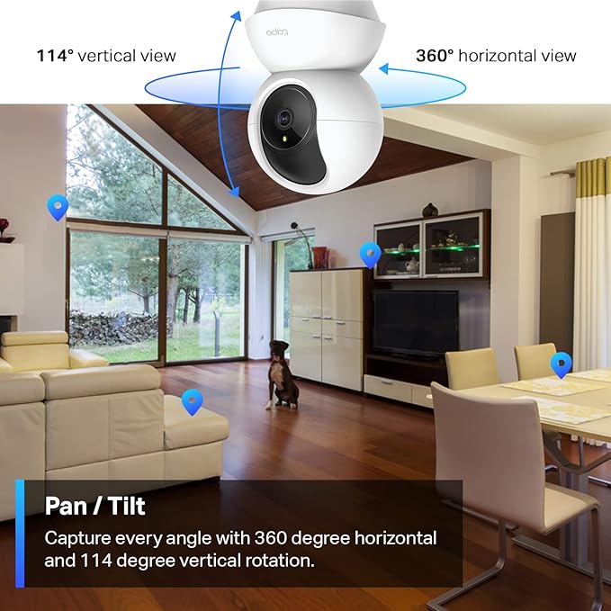 Tapo TP-Link 2K Pan Tilt Security Camera for Baby Monitor, Dog Camera w/Motion Detection, 2-Way Audio Siren, Night Vision, Cloud &SD Card Storage (Up to 256 GB), Works with Alexa & Google Home (C210)