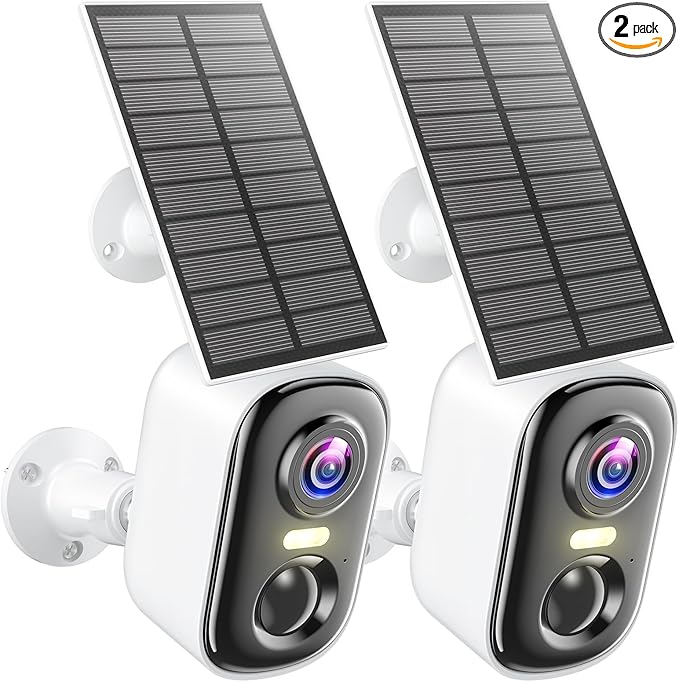 2K Solar Camera Outdoor Wireless, WiFi Cameras for Home Security with Solar Panel, Spotlight Color Night Vision, AI Motion Detection, Siren Alarm, 2-Way Talk, IP66, Cloud/SD Storage 2 Pack