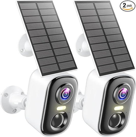 2K Solar Camera Outdoor Wireless, WiFi Cameras for Home Security with Solar Panel, Spotlight Color Night Vision, AI Motion Detection, Siren Alarm, 2-Way Talk, IP66, Cloud/SD Storage 2 Pack