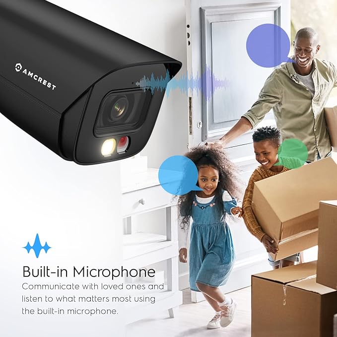 Amcrest 5MP IP PoE AI Camera w/ 49ft Color Night Vision, Security Outdoor Bullet Camera, Built-in Microphone, Human & Vehicle Detection, Active Deterrent, 129° FOV, 5MP@20fps IP5M-B1276EB-AI (Black)
