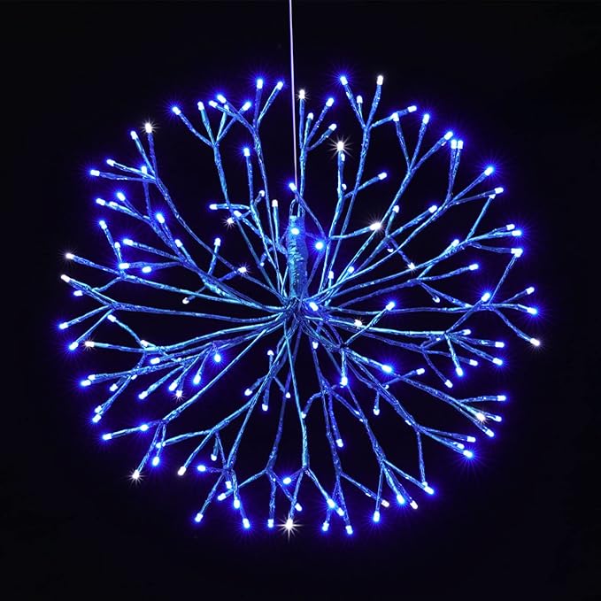 Christmas led Sparkle Ball Hanging Outdoor décorations -Haning Twig Ball,Snowflake Ornament Lights Indoor Outdoor Festive Holiday Décor 24Inch (Blue)