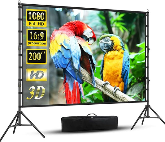 200inch Outdoor Projector Screen with Stand,XINLEMY Big Portable Projection Screen,16:9 4K HD Wrinkle-Free Rear Front Movie Screen with Carry Bag for Backyard Night RVing Home Theater