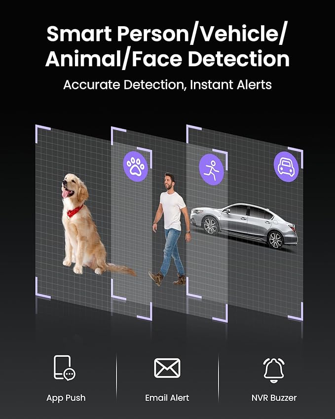 Loocam POE Security Camera System 4K - 4pcs 8MP Bullet Cameras Color Night Vision, Two Way Audio, AI Person/Face/Vehicle Detection, 8CH 8MP NVR, 2TB HDD for 24/7 Recording NVR Security Camera System