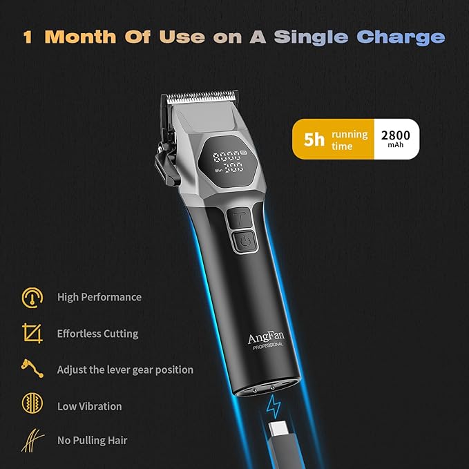 Professional Cordless Hair Clippers for Men - 8000RPM 5-Speed Motor with 440C Black Oxide Blades, Barber Clippers Kit with Charging Dock & 8 Guards,Salon Grade Hair Cutting Set for Barbers
