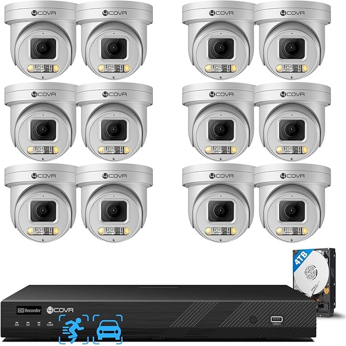 4COVR 16 Channel PoE PTZ Security Camera System 4K, 12X 8MP IP PTZ Camera Two Way Audio, 280° Pan 90° Tilt 5X Optical Zoom, Smart Color Night Vision, Human Vehicle Detection, NVR 4TB HDD, LY5XCP8M1612