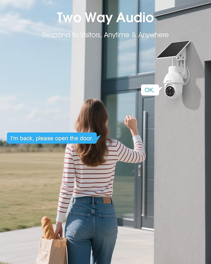 ANRAN 4K Solar Security Camera Outdoor Wireless-360° PTZ, 8MP Color Night Vision, Battery-Powered WiFi Camera with PIR Detection, 2-Way Audio, No Wiring Needed, Compatible with Alexa