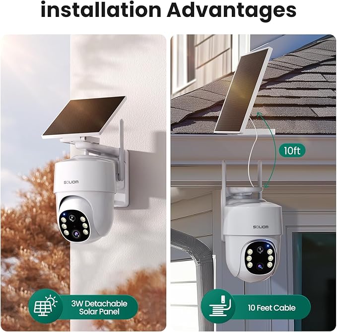 SOLIOM- 5MP Security Cameras Wireless Outdoor, No Subscription,2-Cam Pack, Solar Powered Home Security Camera with 360° Auto Tracking, Pan & Tilt, 3K Color Night Vision,5G & 2.4G Router Compatible