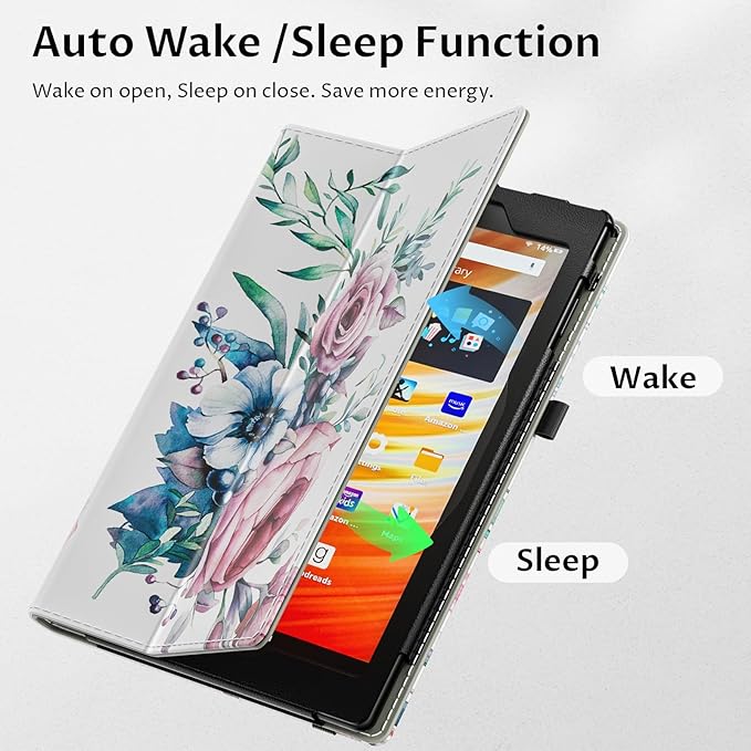 VORI Case for All-New Amazon Kindle Fire HD 10 Tablet (13th/11th Generation 2023/2021 Release) and Fire HD 10 Plus 10.1" - Slim Folding Stand Folio Cover with Auto Wake/Sleep & Hand Strap, Peony