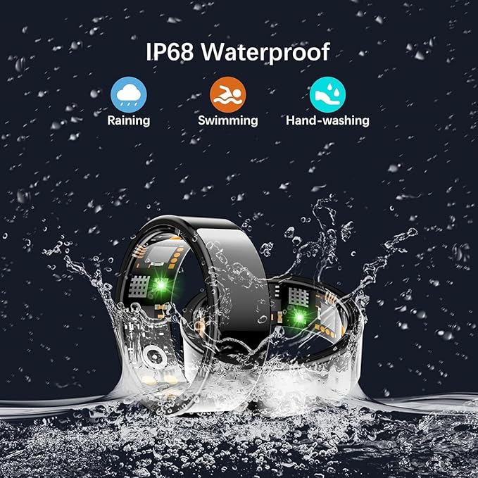 Health Tracker Ring, Smart Health Ring for Women Men with Heart Rate, Blood Oxygen, Sleep Monitor, Steps,Calories, No Subscription Fee, IP68 Waterproof Smart Ring for iPhone & Android (Black, 13)